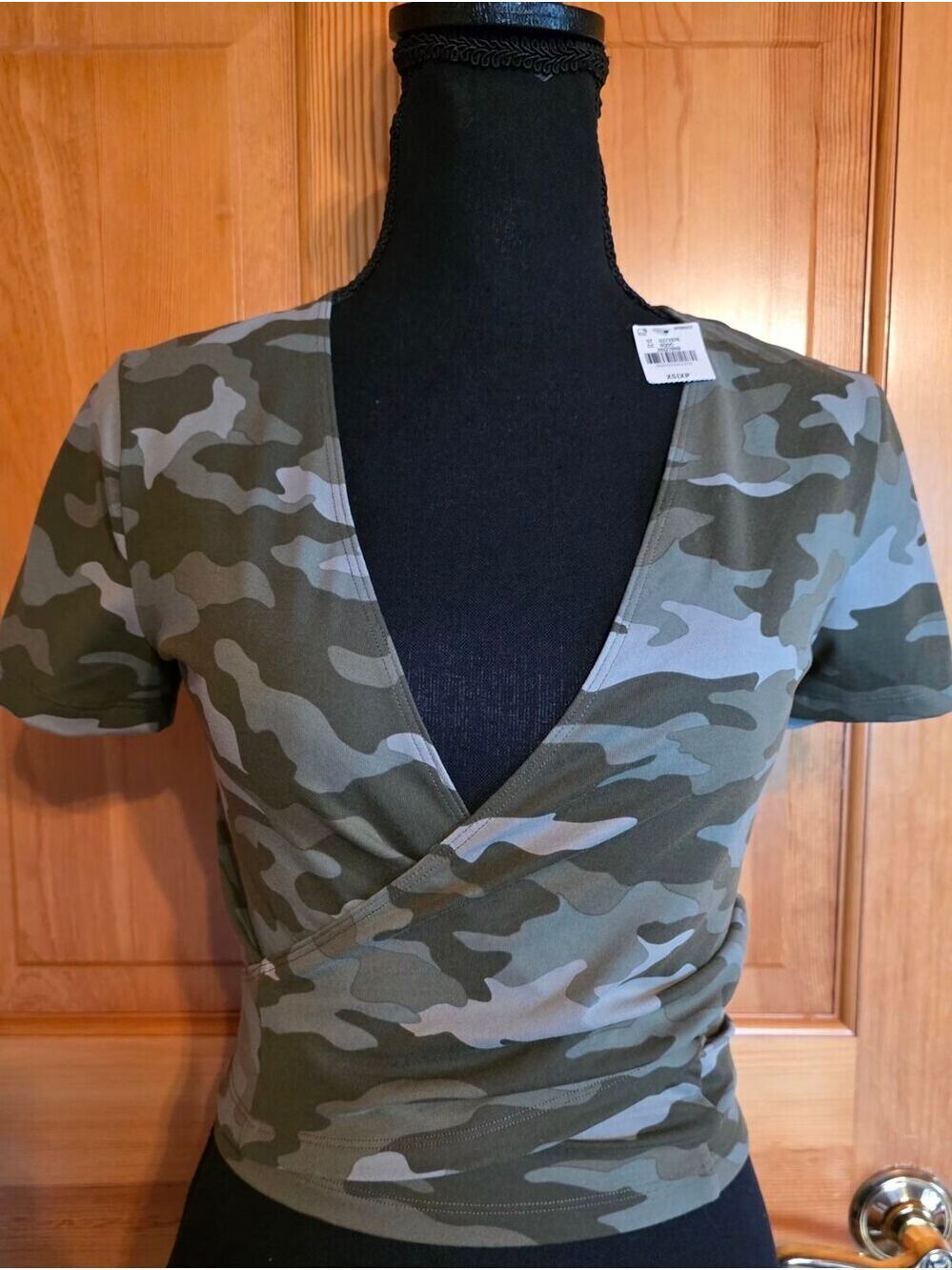 PINK Victoria's Secret Olive Green Camo Wrap Crop Top NWOT